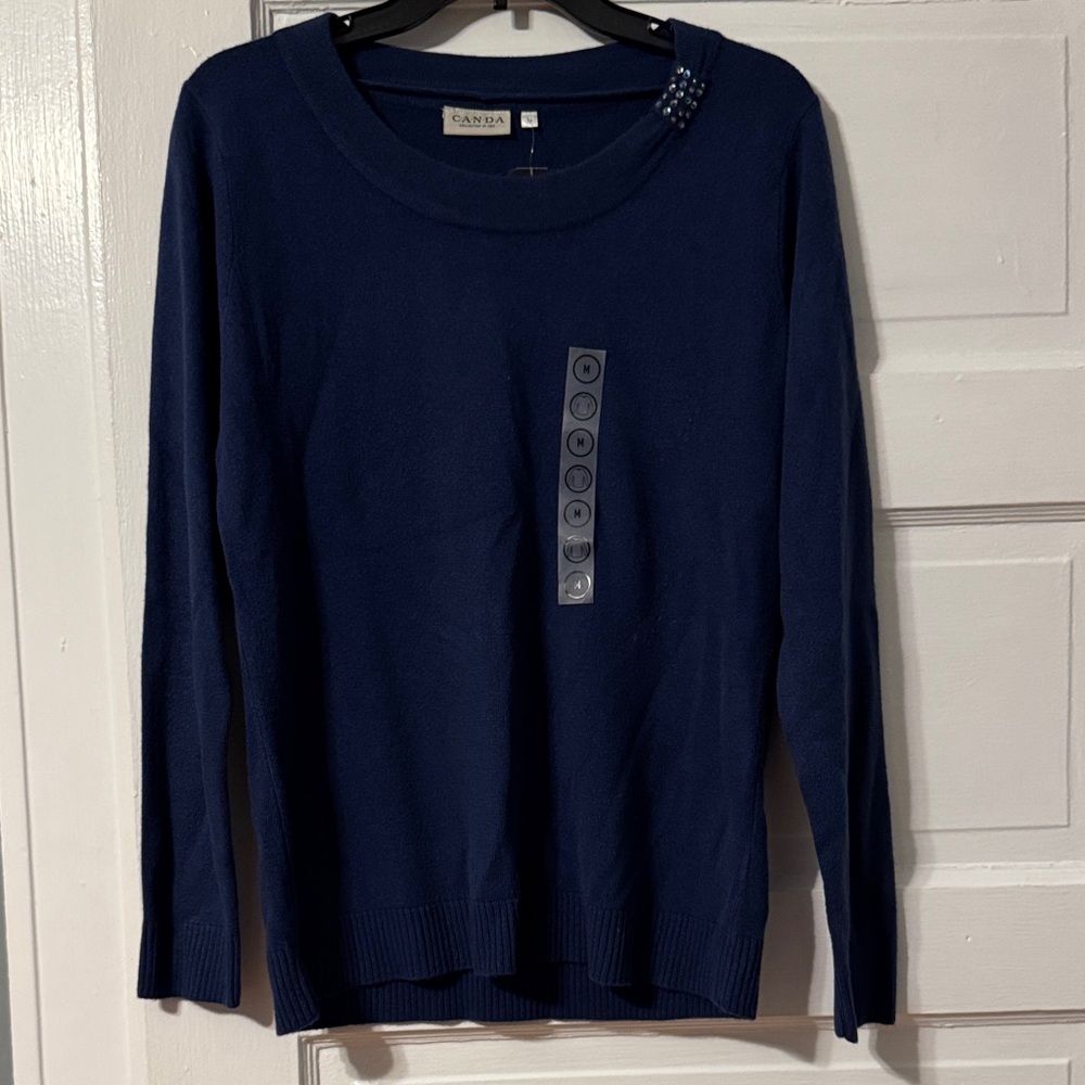 Elegant Navy Women's Sweater with Beaded Detail